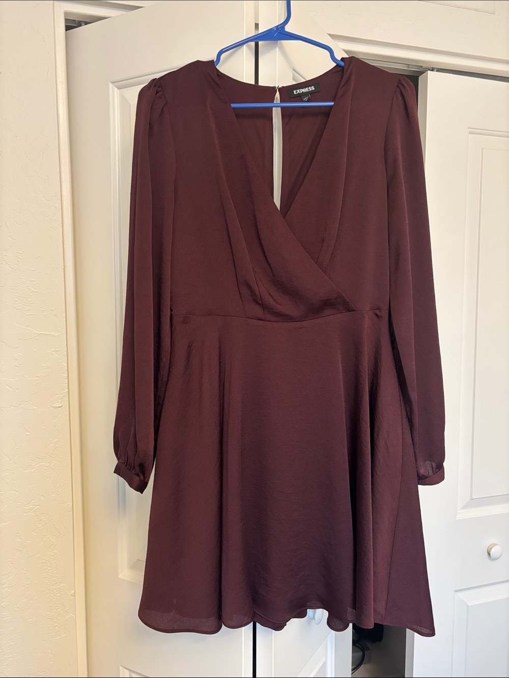 Express Women's Plum Long-Sleeve Short Wrap-Style Dress